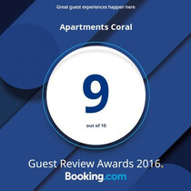 Booking.com award 2016 review score of 9
